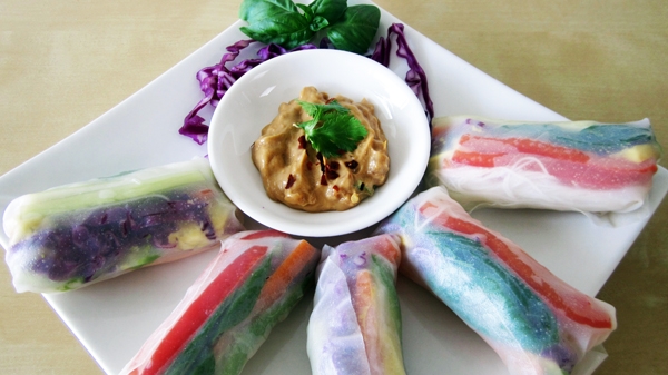 Vietnamese-Style Fresh Spring Rolls (Summer Rolls) with Peanut Sauce - Vegan / Gluten-Free Vietnamese-Style Fresh Spring Rolls (Summer Rolls) with Peanut Sauce - Vegan / Gluten-Free