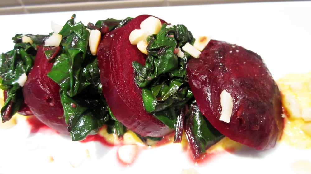 Warm Beetroot and Greens with Yellow Capsicum Purée Warm Beetroot and Greens with Yellow Capsicum Purée