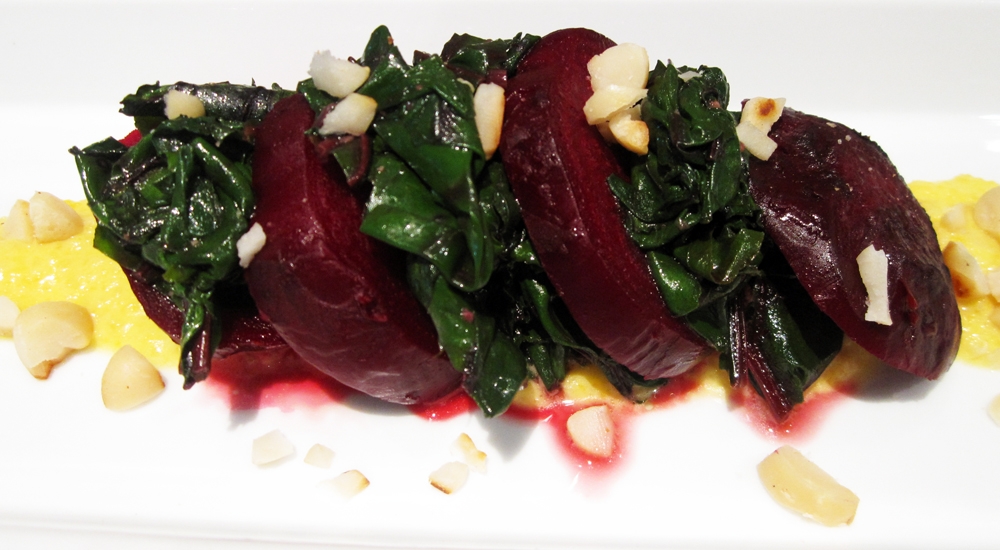 Warm Beetroot and Greens with Yellow Capsicum Purée Warm Beetroot and Greens with Yellow Capsicum Purée