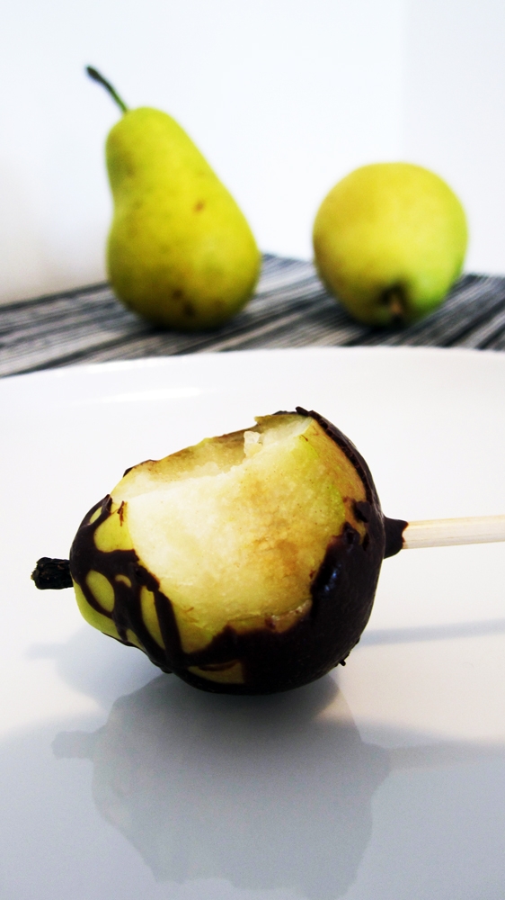 Half-eaten chocolate mini pear Half-eaten chocolate mini pear