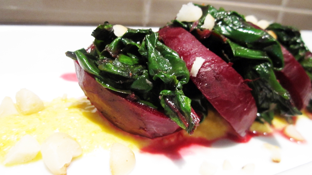 Warm Beetroot and Greens with Yellow Capsicum Purée Warm Beetroot and Greens with Yellow Capsicum Purée