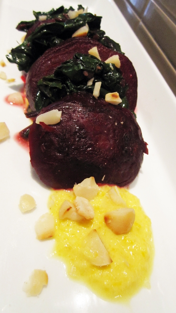 Warm Beetroot and Greens with Yellow Capsicum Purée Warm Beetroot and Greens with Yellow Capsicum Purée