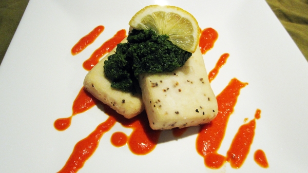 Vegan Elegant Salt & Pepper Tofu with Cilantro Pesto and Red Pepper Coulis