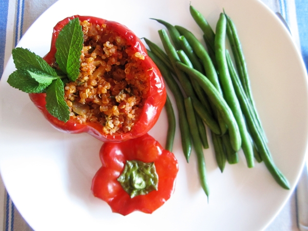 Make-Ahead Quinoa-Stuffed Peppers with Almonds and Mint - Vegan and Gluten-Free